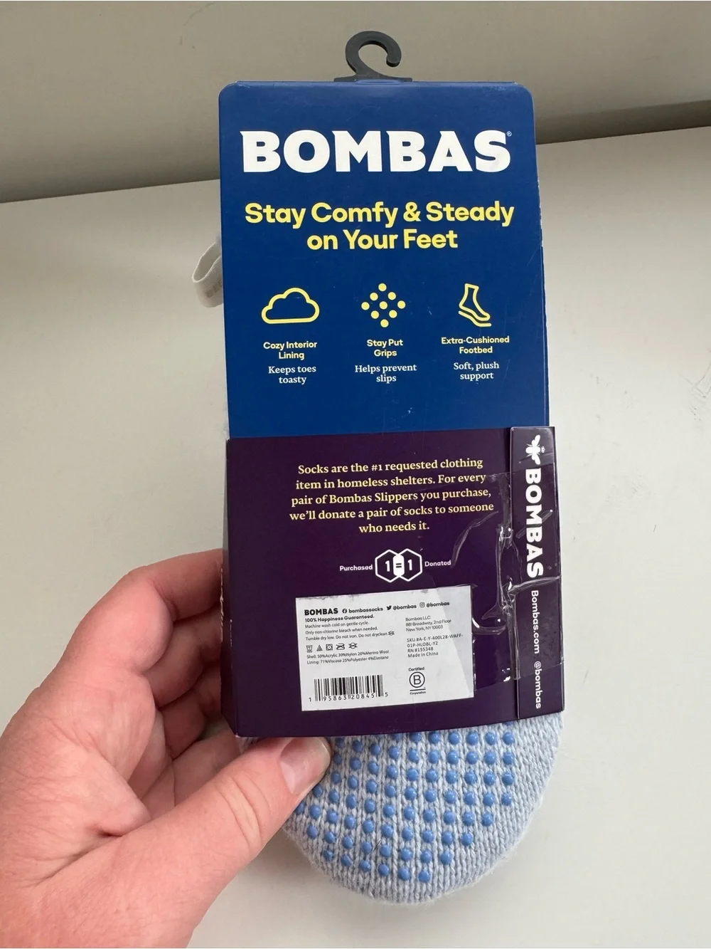 Bombas Gripper Slipper Half Sock in Light Blue Gray